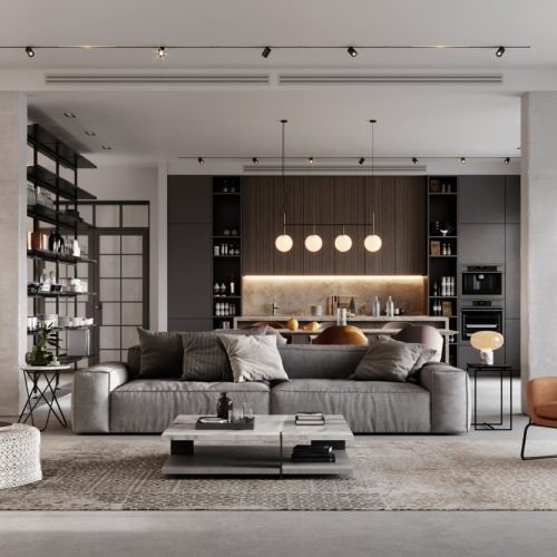 Computer generated image of a luxurious and modern living room interiors. 3D Rendering of a full furnished living Room.